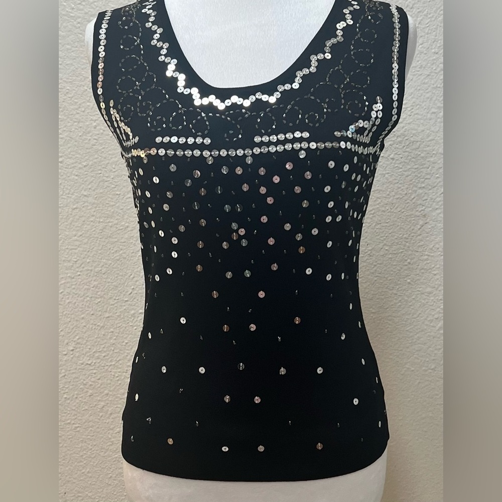 Kenneth Miller Silver Sequins Sleeveless Top M Black